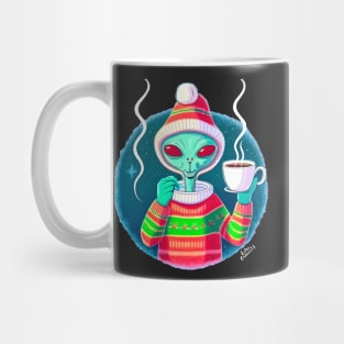 Christmas Funny Alien Drinking Coffee Wearing Sweater Mug